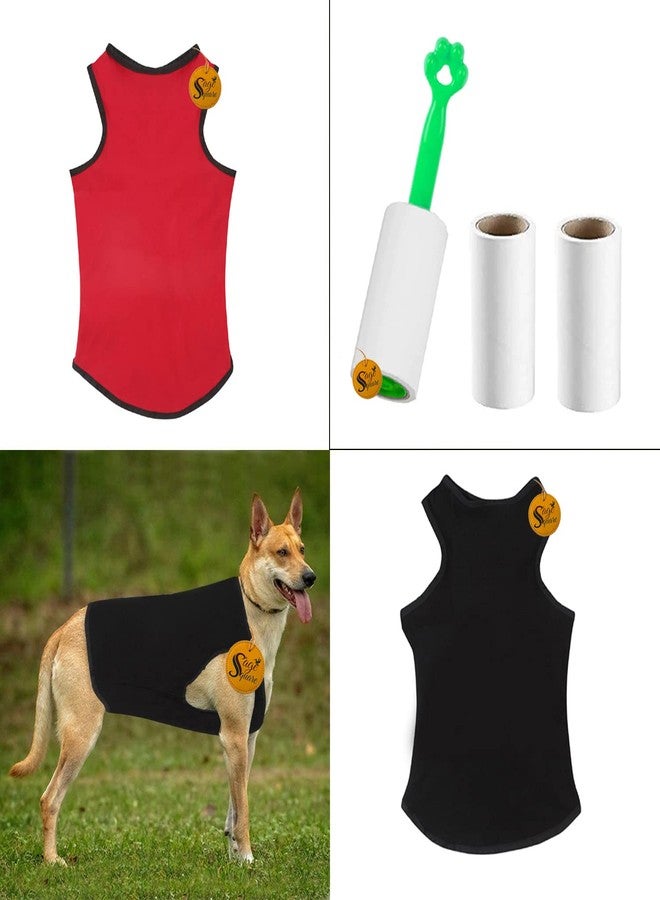 سايج سكوير تيشيرت قطني مريح للكلاب من Sage Square مع بكرة لإزالة الوبر (مجموعة) للكلاب، قميص داخلي بدون أكمام للجراء، ملابس عصرية (أحمر وأسود، مقاس صغير جدًا - 12 بوصة) - Image 5